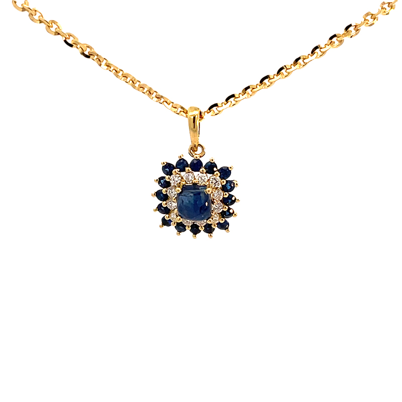 Square Pendant Set in Sapphire and Diamonds in 18K Gold